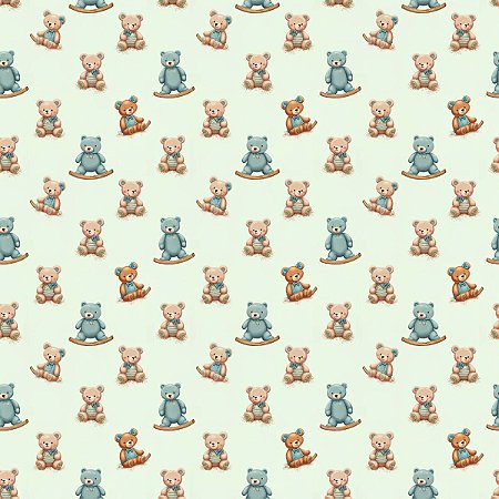 Tecido Tricoline Urso no Balancim - Coleção Doce Criação - Peripan - 50 x 150 cm