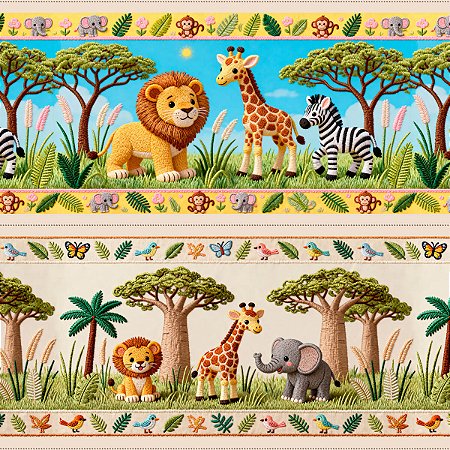 Tecido Tricoline Digital Barrado Safári - Coleção Costuras do Dia  - Peripan - 50 x 150 cm