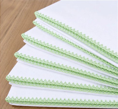 Tecido Fralda de boca Premium com Barra Pinta e Borda com Picueta Verde - Valletex - 50 cm x 35 cm (largura)
