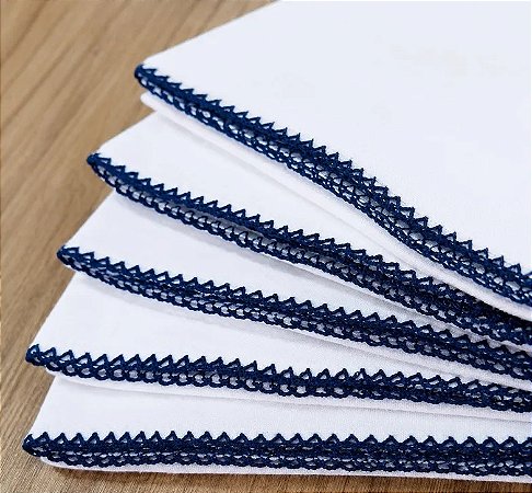 Tecido Fralda de boca Premium com Barra Pinta e Borda com Picueta Marinho - Valletex - 50 cm x 35 cm (largura)