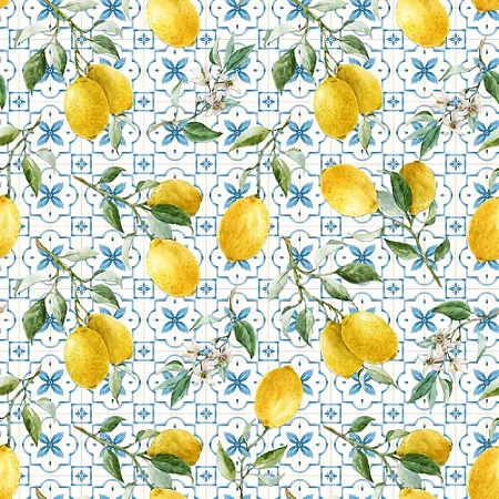 Tecido Tricoline Limão Siciliano Fundo Geométrico - Coleção Afetos - Peripan - 50 x 150 cm
