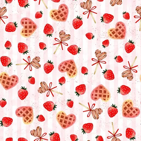 Tecido Tricoline Morangos e Pirulitos - Coleção Afetos - Peripan - 50 x 150 cm