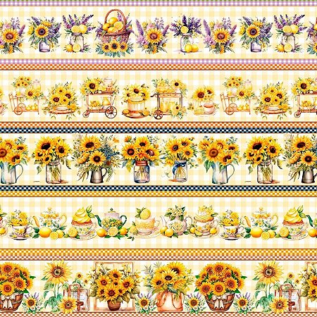 Tecido Tricoline Digital Barrado Girassol 2 - Coleção Essência Criativa  - Peripan - 50 x 150 cm