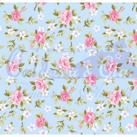 Tecido Tricoline Floral Lúcia fundo Azul - Tecidos Caldeira - 50 x 150 cm
