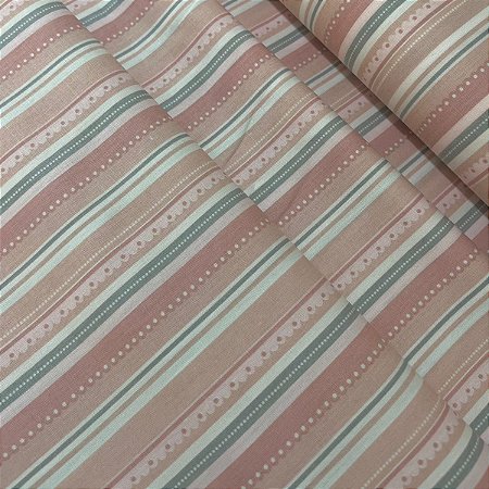 Tecido Tricoline Listrado First Toys Rosa - Fuxicos e Fricotes - 50 x 150 cm