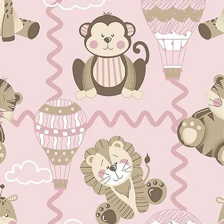 Tecido Tricoline Bichinhos Baby Rosa - Fuxicos e Fricotes - 50 x 150 cm