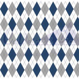 Tecido Tricoline Geométrico Marinho com Cinza - Tecidos Caldeira - 50 x 150 cm