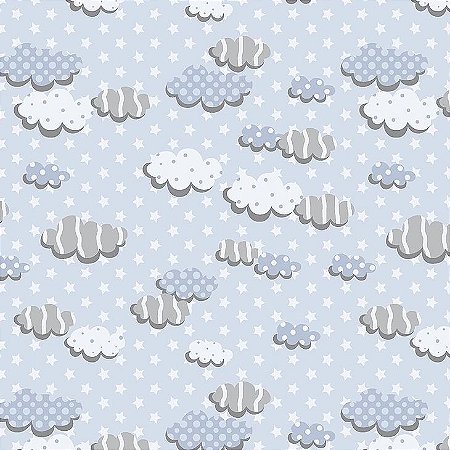 Tecido Tricoline Nuvens Azul - Fuxicos e Fricotes - 50 x 150 cm