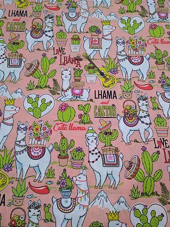 Tecido Tricoline Lhamas Fundo Salmão - Tecidos Dohler - 50 x 150 cm