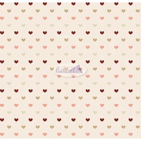 Tecido Tricoline Mini Corações Bordô, Salmão e Caqui - Tecidos Caldeira - 50 x 150 cm