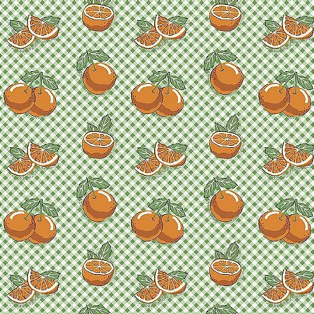 Tecido Tricoline Mini Laranjas com Xadrez  - Fuxicos e Fricotes - 50 x 150 cm