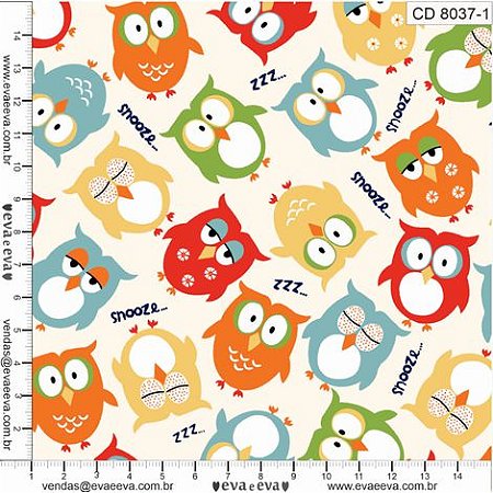 Tecido Tricoline Corujas fundo Creme - Eva e Eva - 50 x 150 cm