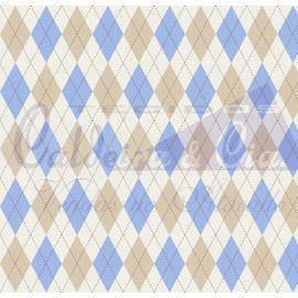 Tecido Tricoline Geométrico Caqui com Azul  - Tecidos Caldeira - 50 x 150 cm