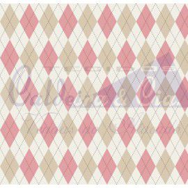 Tecido Tricoline Geométrico Caqui com Rosa  - Tecidos Caldeira - 50 x 150 cm