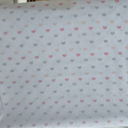 Tecido Tricoline Mini Corações Cinza com Rosa - Tecidos Caldeira - 50 x 150 cm