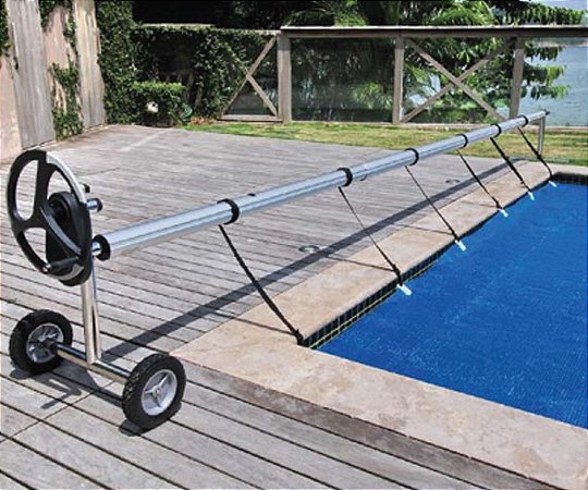 Enrolador base em AÇO INOX p/ capa térmica +  Tubo de Alumínio 7,10mts - Sodramar