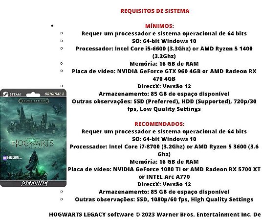 Hogwarts Legacy: Requisitos mínimos para jogar no PC