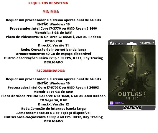The Outlast Trials PC Steam Offline - Loja DrexGames - A sua Loja De Games