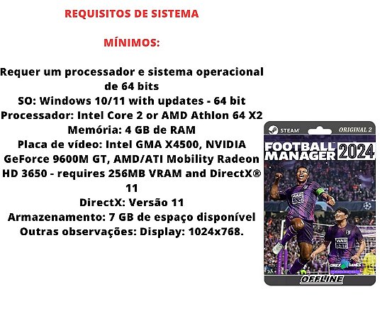 Football Manager 2024 Original Português Steam (Nova conta) + Brasil Mundi  Up FM 2024