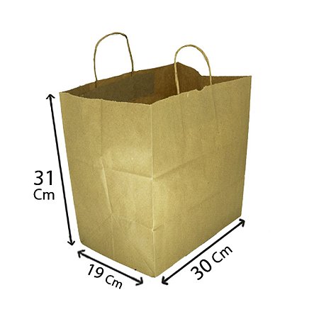 100 Sacolas De Papel Ecológicas G 31x30x19 Alça Torcida P/ Delivery