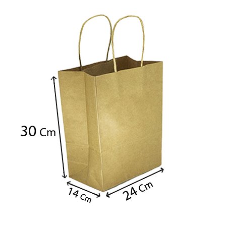 50 Sacolas De Papel Ecológico M 30x24x14 Alça Torcida P/ Delivery