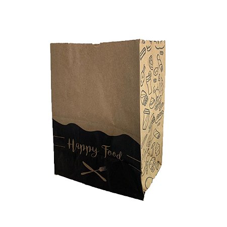 Saco Kraft M Happy Food 1000 unidades 24 cm X 14 cm X 30 cm