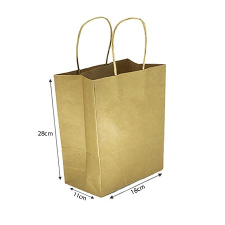 Sacola Kraft P 100 unidades 18 cm X 11 cm X 28 cm