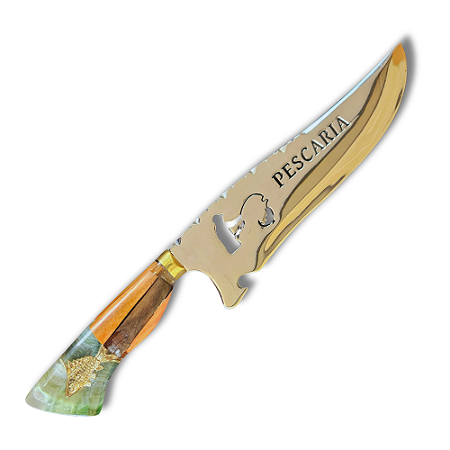 Faca Picanheira Artesanal de Churrasco De Pescaria 10" Aço inox 420c 4mm Espessura Cabo Madeira nobre e Resina - Personalizada
