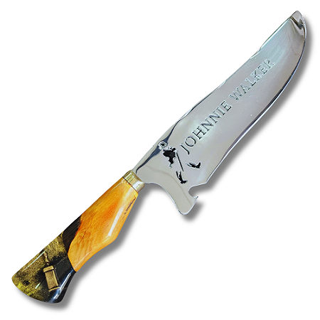 Faca Picanheira Artesanal de Churrasco Johnnie 10" Aço inox 420c 4mm Espessura Cabo Madeira nobre e Resina - Personalizada