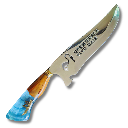 Faca Picanheira Artesanal de Churrasco Pescaria 10" Aço inox 420c 4mm Espessura Cabo Madeira nobre e Resina - Personalizada