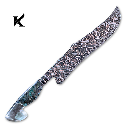 Faca Artesanal 12" Em Aço Damasco Tiger- Colecionador