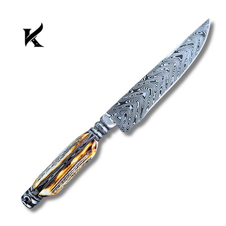 Faca aço Damasco Arrow Head 8,5" Artesanal - Fulltang - Colecionador