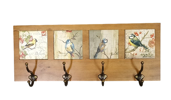 3017EG-078 Quadro cabideiro 4 Azulejos - Pássaros
