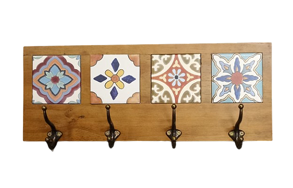 3017EG-087 Quadro cabideiro 4 Azulejos - Vitral Vintage
