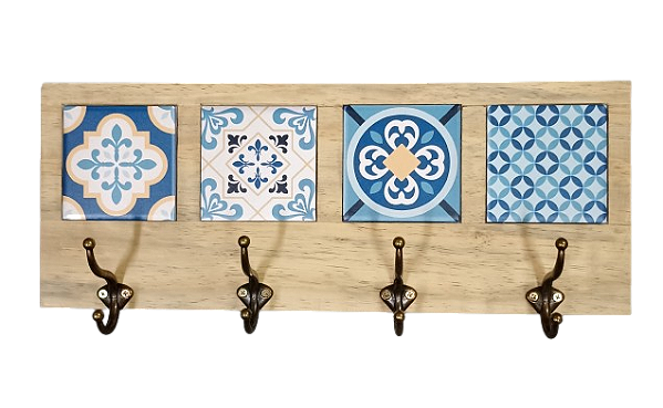 3017CG-095 Quadro cabideiro 4 Azulejos - Azulejos Azuis