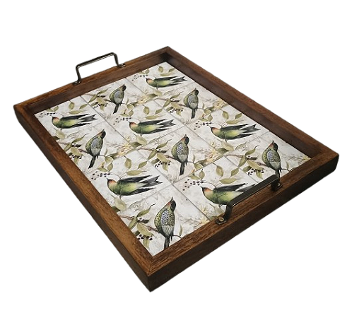 3096PM-109 - Bandeja de Azulejo - Pássaros Verde