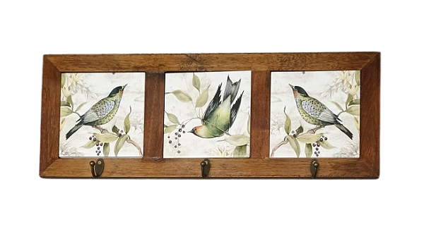 3013-012 Quadro cabideiro triplo - Pássaros Verdes