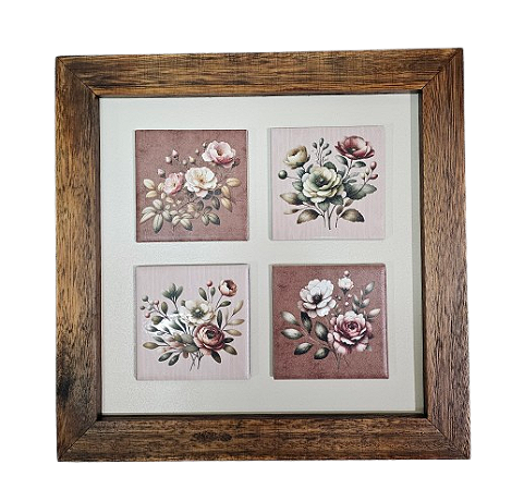 3004M-035 Quadro decor madeira - Rosas Buquê