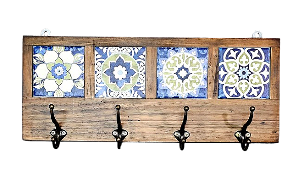 3017EG-114  Quadro cabideiro 4 Azulejos - Mandalas Azuis
