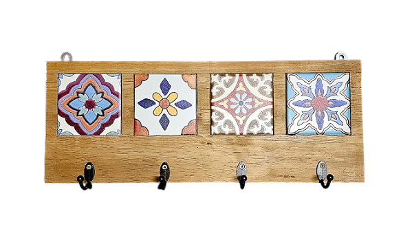 3017CP-087 Quadro cabideiro 4 Azulejos - Vitral Vintage