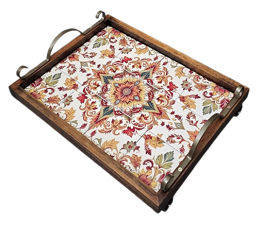 3096PML-150 - Bandeja de Azulejos com Pés/ Alças de Metal - Mandala Lar