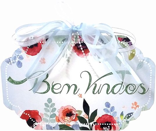 1702-001 Placa MDF - Bem vindos floral azul