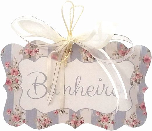 1706-003 Placa MDF - Banheiro Listras e flores