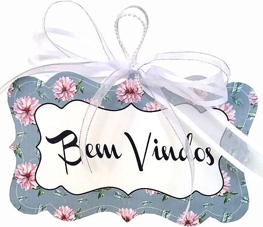 1706-007 Placa MDF - Bem vindos floral azul