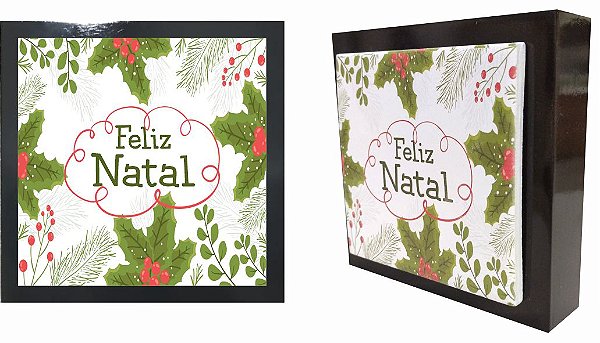 07-04-P045 Cubo Decor Preto - Folhas Natal