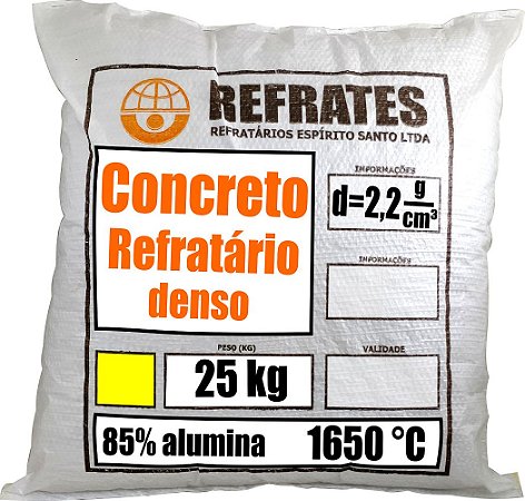 REFRATES85 - 25kg de Concreto Refratário até 1650°C - 85% alumina - densidade 2,2g/cm³