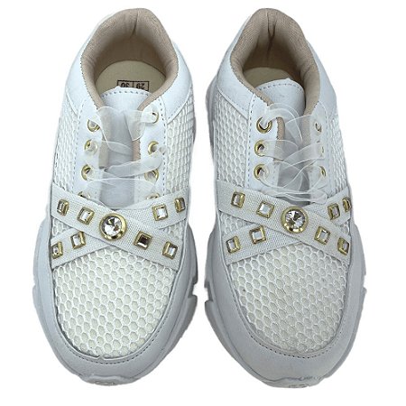 Tênis Infantil Feminino Branco com Pedras
