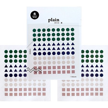 Adesivo Divertido Transparente - 3 Cartelas Plain Deco + n.21 Formas Geométricas Cores Frias