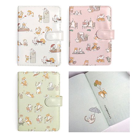 Caderno Brochura Com Folhas Ilustradas e Fecho Com Botão Cachorrinhos e Gatinhos Pequeno
