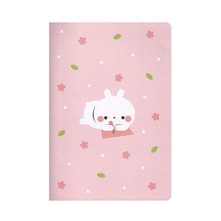 Caderno Brochura Pautado Coelhinho Rabiscando Flores de Sakura Rosa